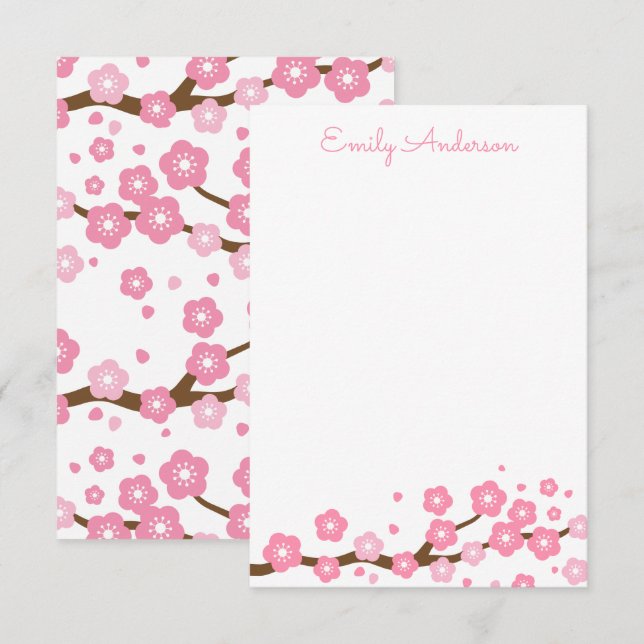 Cartão De Agradecimento Placas de Nota Personalizadas de Cereja Rosa (Frente/Verso)