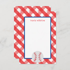 Cartão De Agradecimento Placas de Nota Personalizadas Gingham Baseball