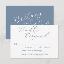 Cartão De Agradecimento Placas RSVP de Casamento Azul Dusty Minimalistas S