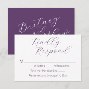 Cartão De Agradecimento Placas RSVP de Casamento Roxo Simples e Minimalist