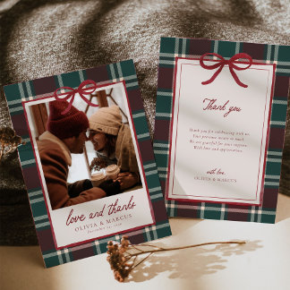 Cartão De Agradecimento Plaid Christmas Wedding Thank You Card
