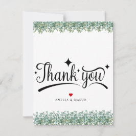 Cartão de agradecimento plano para casamento com v