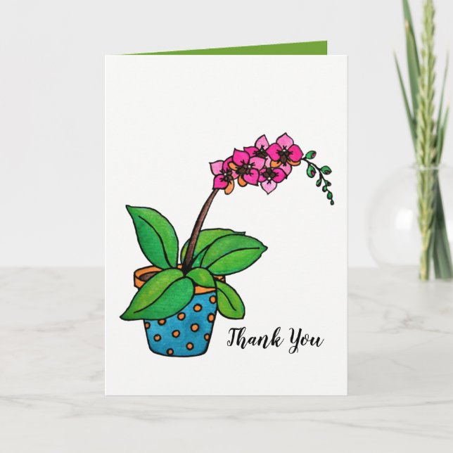 Cartão De Agradecimento Planta da orquídea da aguarela no pote bonito (Frente)