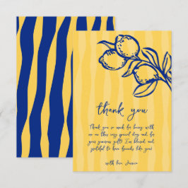 Cartão De Agradecimento Playful Italian Blue Lemon & Stripes Bridal Shower