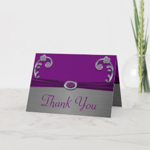 Cartão De Agradecimento Plum & Prata Metallic Flourish Obrigado