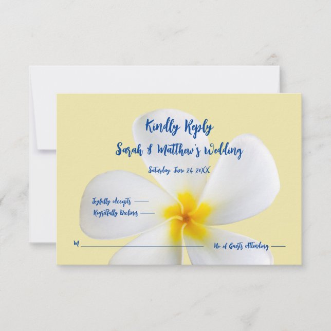 Cartão De Agradecimento Plumeria Branca em Amarelo, Tropical, Floral, RSVP (Frente)