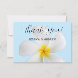 Cartão De Agradecimento Plumeria Branca em Azul, Tropical, Floral