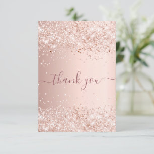Cartão De Agradecimento Pó brilhante dourado rosa de aniversário obrigada