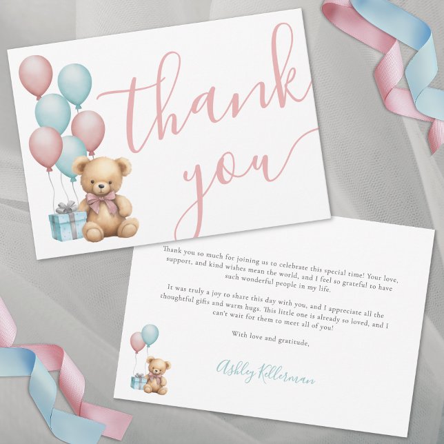 Cartão De Agradecimento Podemos Ampliar O Chá de fraldas Do Urso (We Can Bearly Wait Bear Baby Shower Thank You Card)