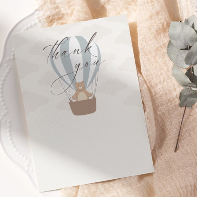 Cartão De Agradecimento Podemos Esperar. | Baby Boy Blue Balloon Chá (Criador carregado)