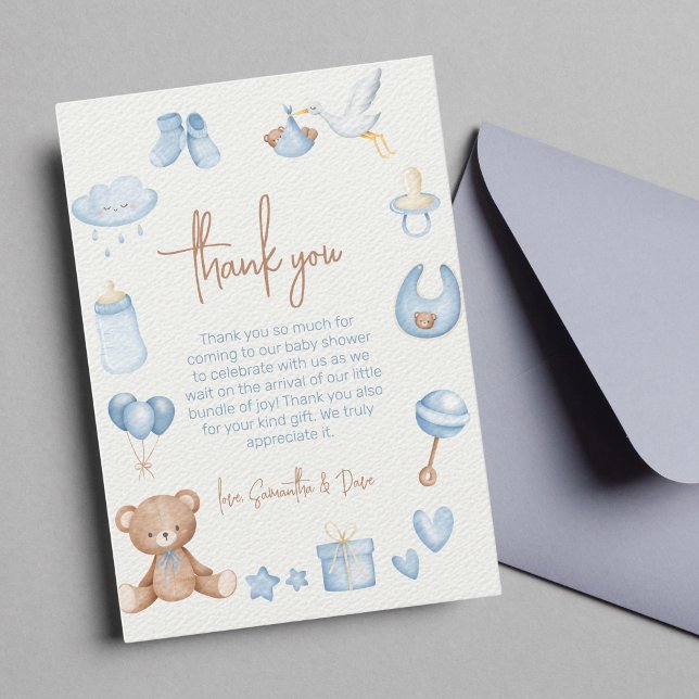 Cartão De Agradecimento Podemos Esperar Chá de fraldas Azul Claro (thank you card baby shower "we can bearly wait")