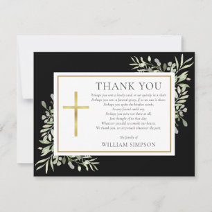 Cartão De Agradecimento Poema de Verde Floral Funeral Cristão Ouro Preto
