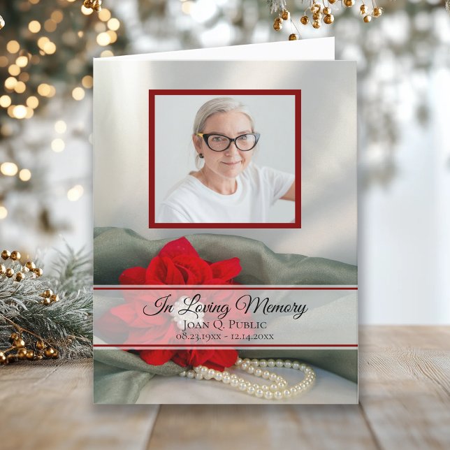 Cartão De Agradecimento Poinsettia Pearls Winter Funeral Memorial Simpatia (Criador carregado)