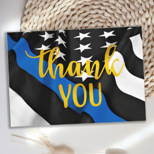 Cartão De Agradecimento Polícia Dourada de Script de Linha Azul Fino da Po