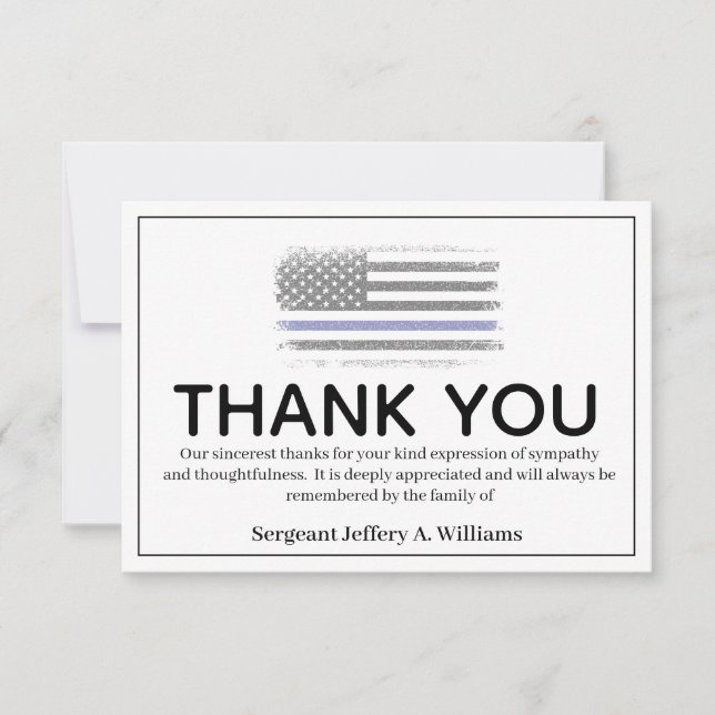 Cartão De Agradecimento Policial - Linha Azul Fino Obrigado Por Serve (Frente)