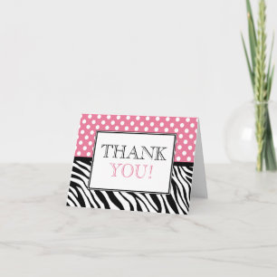 Cartão De Agradecimento Polka Dot Pink & Zebra Print Thank You Card