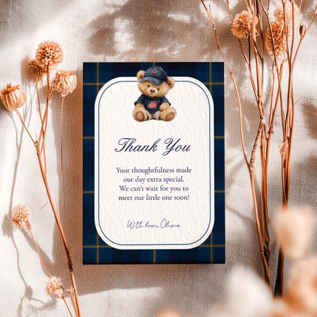 Cartão De Agradecimento Polo Teddy Bear Baby Shower Thank You Card (Criador carregado)