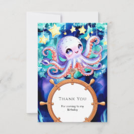 Cartão De Agradecimento Polvo de Aquarela Encantada de Aniversário