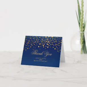 Cartão De Agradecimento Pontos de Confetti Dourados na moda   Azul Marinho