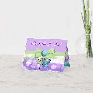 Cartão De Agradecimento Pontos Sparkle Chá de fraldas Elefante de Pastel C