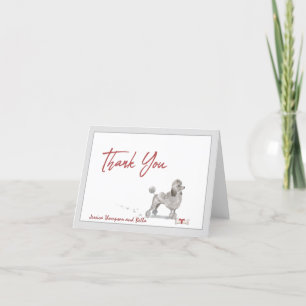Cartão De Agradecimento Poodle Dog Personalized with Bone and Ribbon