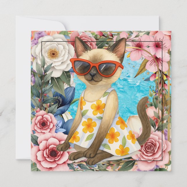 Cartão De Agradecimento Pool Birthday Party for Cat Lovers  (Frente)