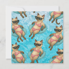 Cartão De Agradecimento Pool Birthday Party for Cat Lovers