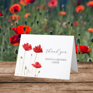 Cartão De Agradecimento Poppies Vermelhos Casamento Floral Poppy Obrigado