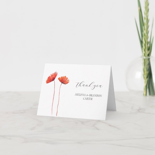 Cartão De Agradecimento Poppies vermelhos Poppy Fllower Casamento Floral O (Frente)