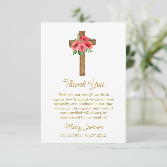 Cartão De Agradecimento Poppy Cross Sympathy Thank You Card (Em pé/Frente)
