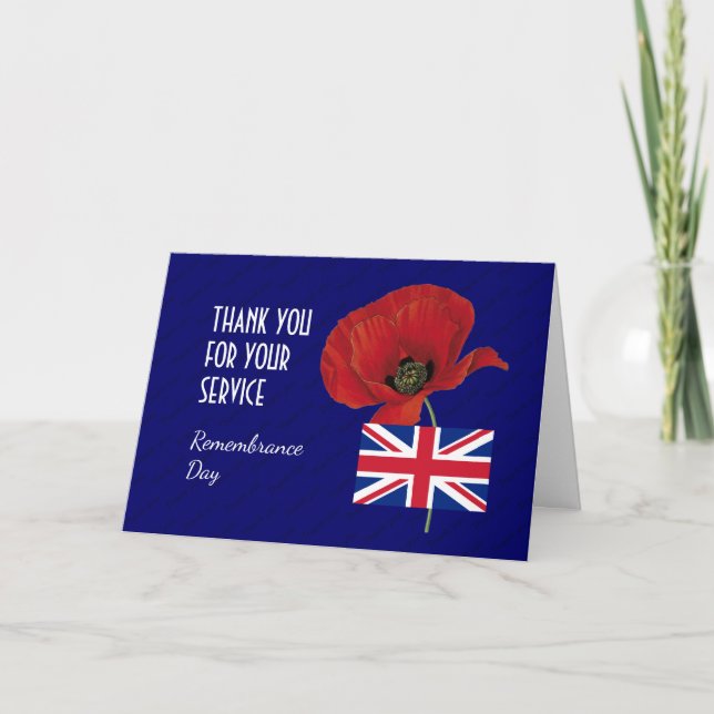 Cartão De Agradecimento Poppy | Veteranos do Reino Unido | Union Jack | DI (Frente)