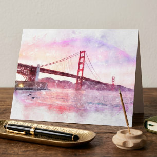 Cartão De Agradecimento Pôr do sol Golden Gate Bridge Pastel em São Franci