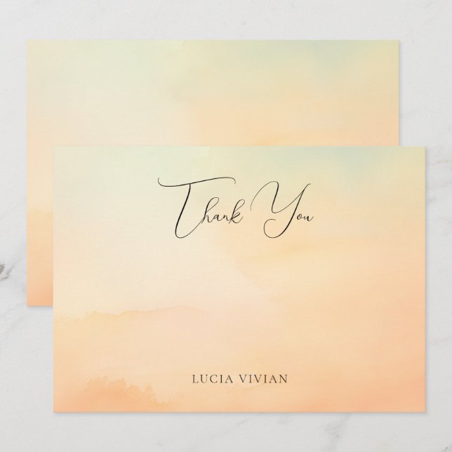 Cartão De Agradecimento Pôr do Sol Laranja Aquarela Nuvem 9 Noiva (Frente/Verso)