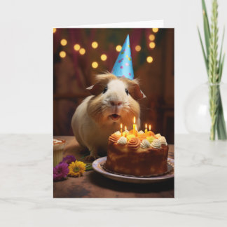 Cartão De Agradecimento Porco guineense com Bolo de Aniversário