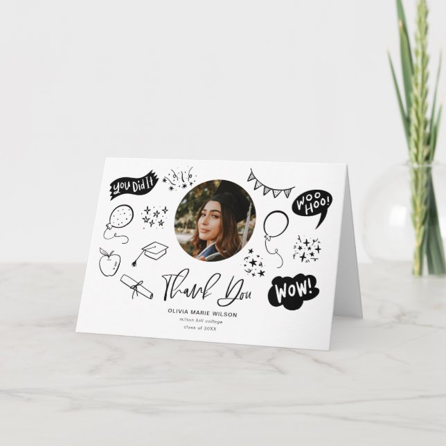 Cartão De Agradecimento Porta De Graduação Com Formando Branco (Frente)
