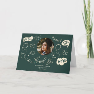 Cartão De Agradecimento Porta De Graduação Com Formando Verde Fotográfico
