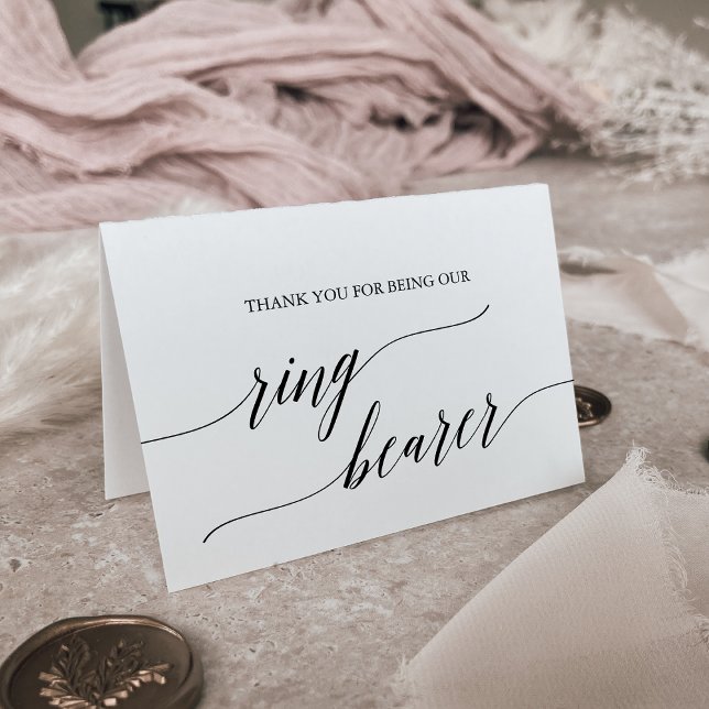 Cartão De Agradecimento Portador do Anel de Caligrafia Negra Elegante (Criador carregado)