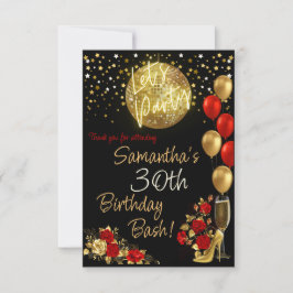 Cartão De Agradecimento Poster de Aniversário Vermelho e Dourado