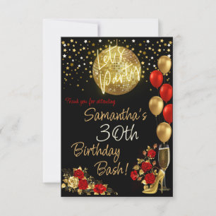 Cartão De Agradecimento Poster de Aniversário Vermelho e Dourado