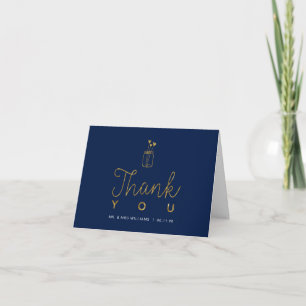 Cartão De Agradecimento Pote de Mason, Casamento de Casal Dourado & Marinh
