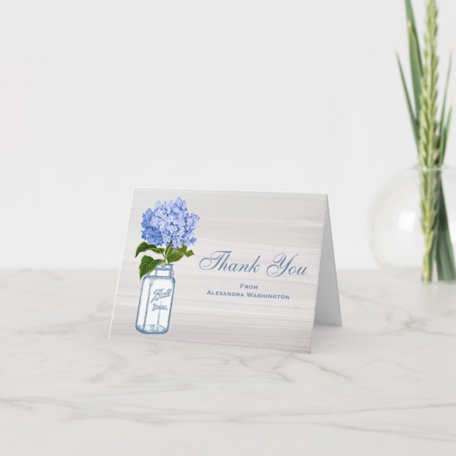 Cartão De Agradecimento Pote de Pedra Hydrangea Azul Cinza Obrigado (Frente)