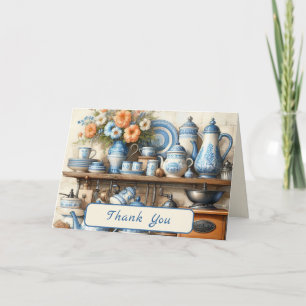 Cartão De Agradecimento Potes de Café Vintage Azul e Branco