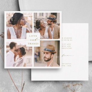 Cartão De Agradecimento Praça de Casamento Dourado da Colagem de Fotos Mo