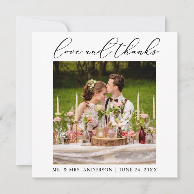 Cartão De Agradecimento Praça de Fotos de Casamento de Caligrafia Minimali (Frente)