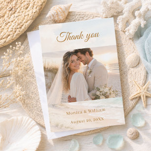 Cartão De Agradecimento Praia de casamento costeira foto de verão