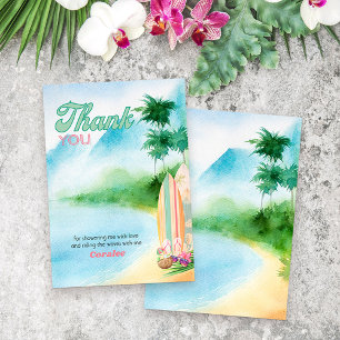Cartão De Agradecimento Praia de Surf Aquarela Verão Luau