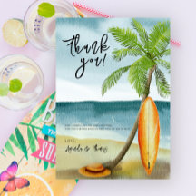 Prancha de surf aquarela na praia - obrigado