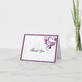 Cartão De Agradecimento Prata e Roxo Coração Floral com Roletas Obrigado