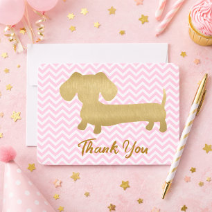 Cartão De Agradecimento Pratos de festa de cachorro Wiener Dachshund doura