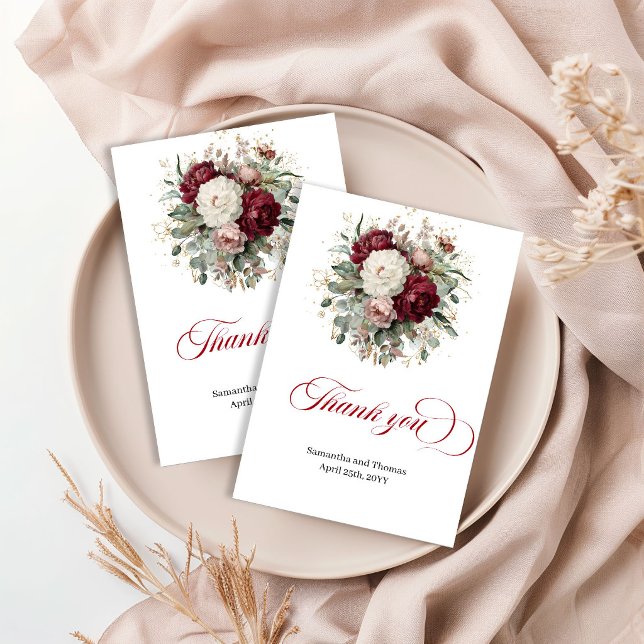 Cartão de Agradecimento Premium de Flores Vermelha (Premium Deep Red Floral Greenery Thank You Card)